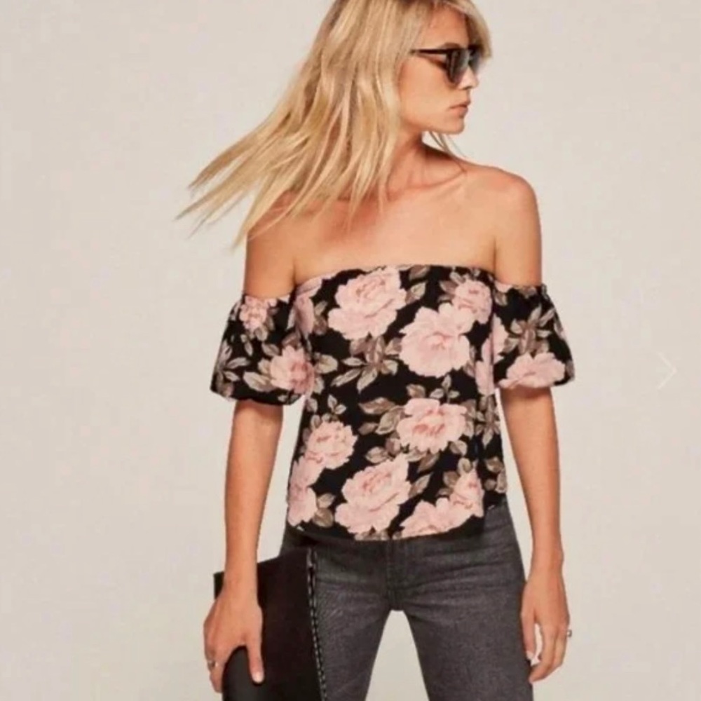 Reformation Off The Shoulder Top in Roma Floral Print, Pamplemousse Print, Small